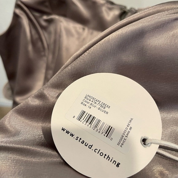 STAUD Landscape Dress corset dress silver tulle dress size 14 large - Picture 10 of 16